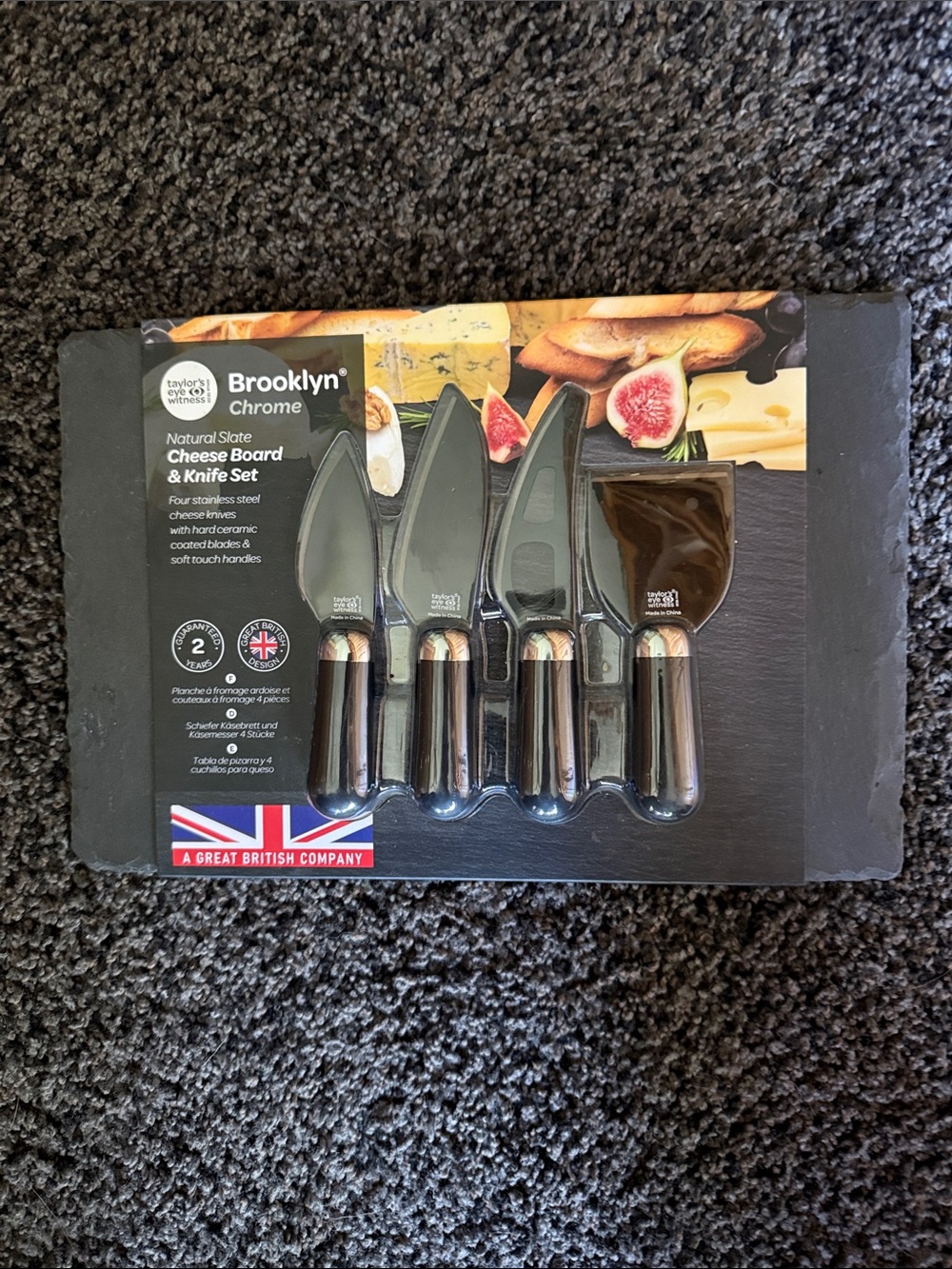 Natural Slate Cheese Board & Knife Set - Black